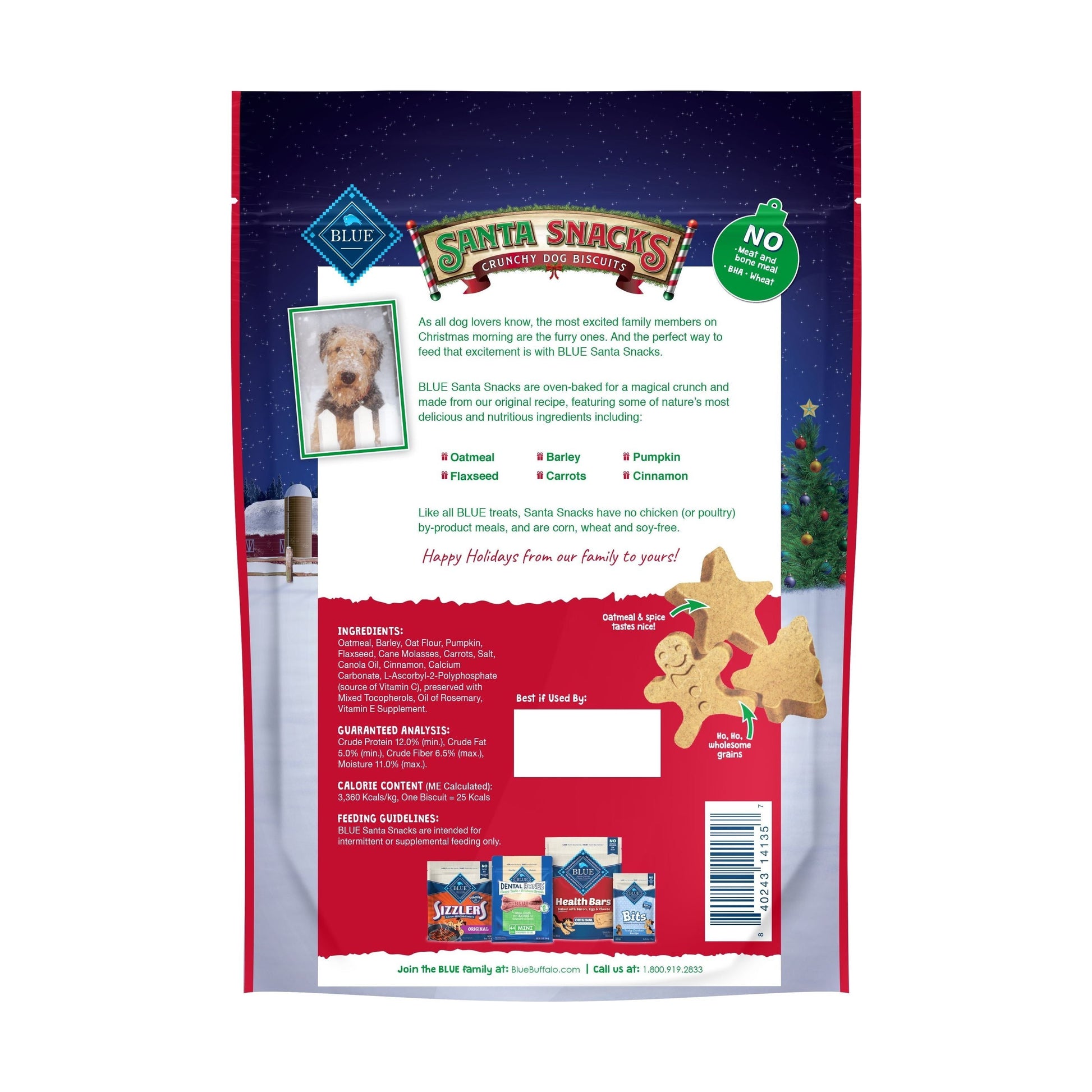 Blue Buffalo Santa Snacks Oatmeal & Cinnamon Flavor Crunchy Biscuit Treats for Dogs, Whole Grain, 11 oz. Bag - Premium Dog Snacks from Blue Buffalo Company, Ltd - Just $12.59! Shop now at Sweet Deals PDX