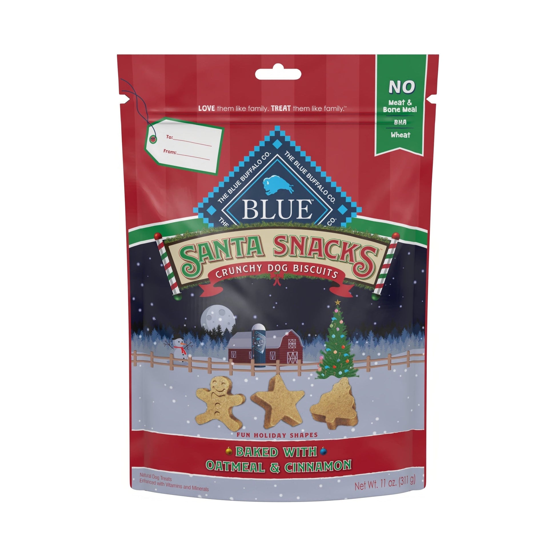 Blue Buffalo Santa Snacks Oatmeal & Cinnamon Flavor Crunchy Biscuit Treats for Dogs, Whole Grain, 11 oz. Bag - Premium Dog Snacks from Blue Buffalo Company, Ltd - Just $12.59! Shop now at Sweet Deals PDX